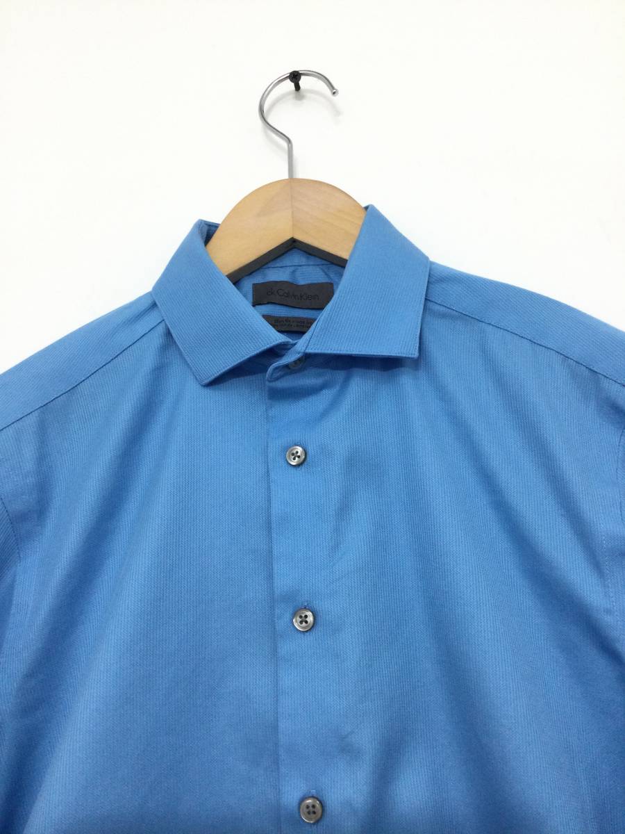 Calvin Klein カルバンクライン 無地 単色 コットンシャツ 長袖シャツ ワイシャツ メンズM 【良品綺麗】の画像2