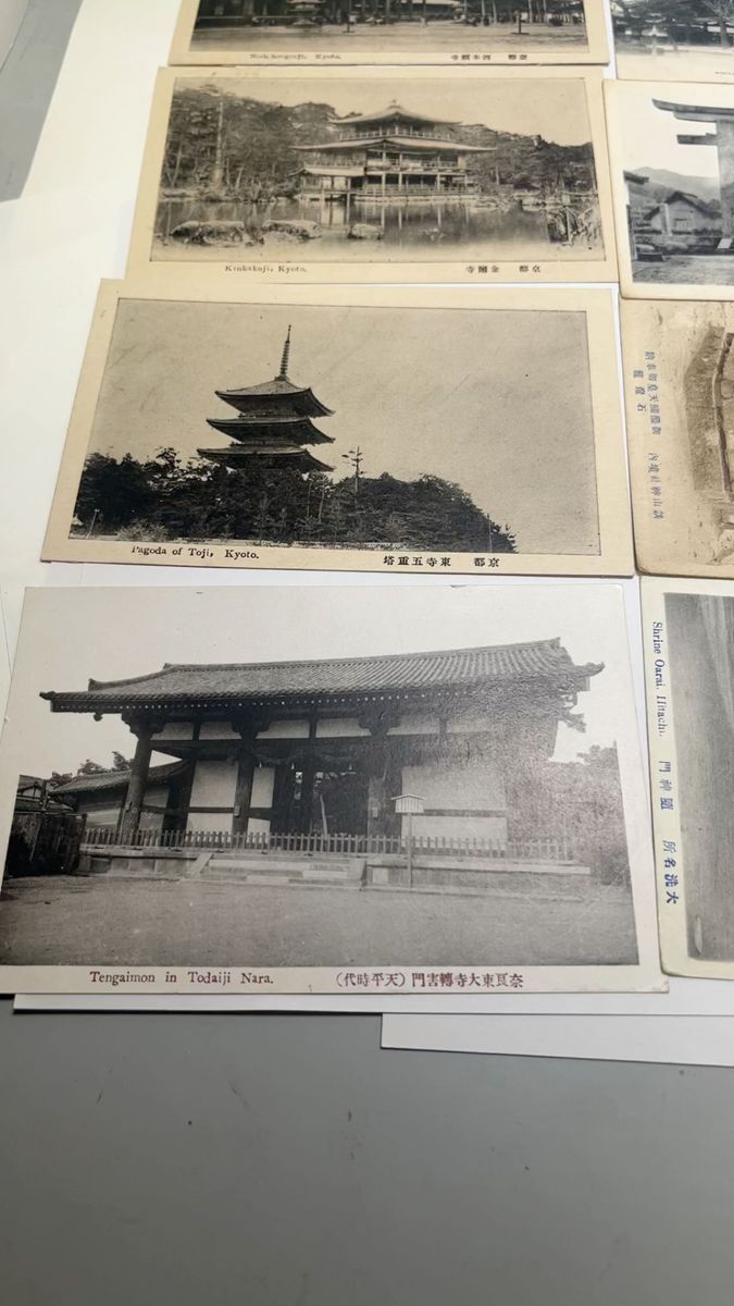 昭和2年絵葉書 12枚 寺社仏閣 東大寺、東寺五重塔、金閣寺、西本願寺、六角堂、談山神社、塩竈神社など E