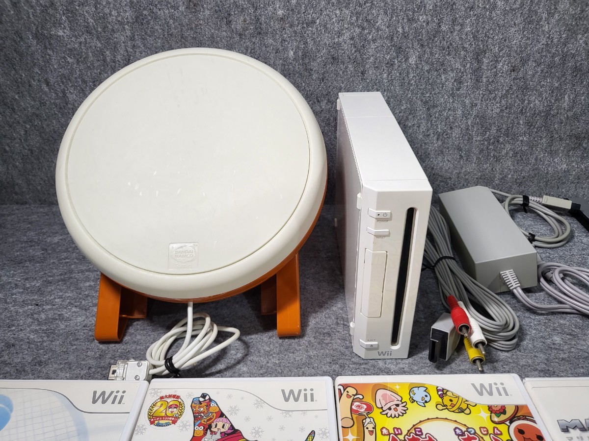 中古品 任天堂 wii本体/ソフト6本/太鼓/バチ 太鼓の達人 マリオカート