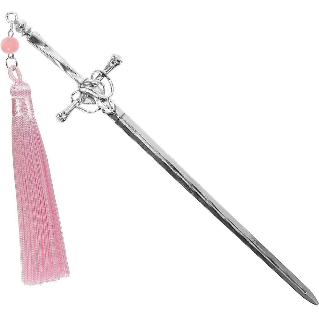 ピンクのタッセル付き,剣型,かんざし,簪_画像1