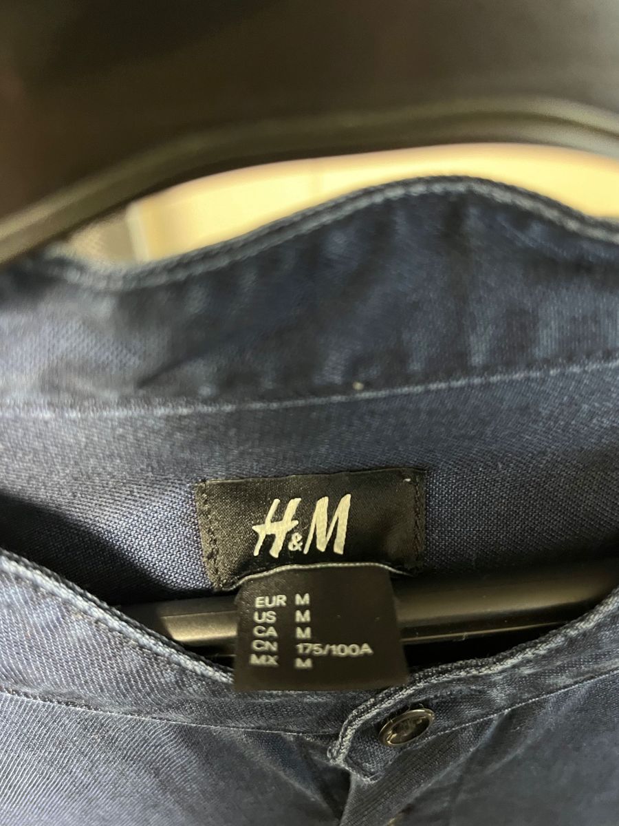 H&M バンドカラーデニム長袖シャツ 海外サイズM（JPANサイズL程度）
