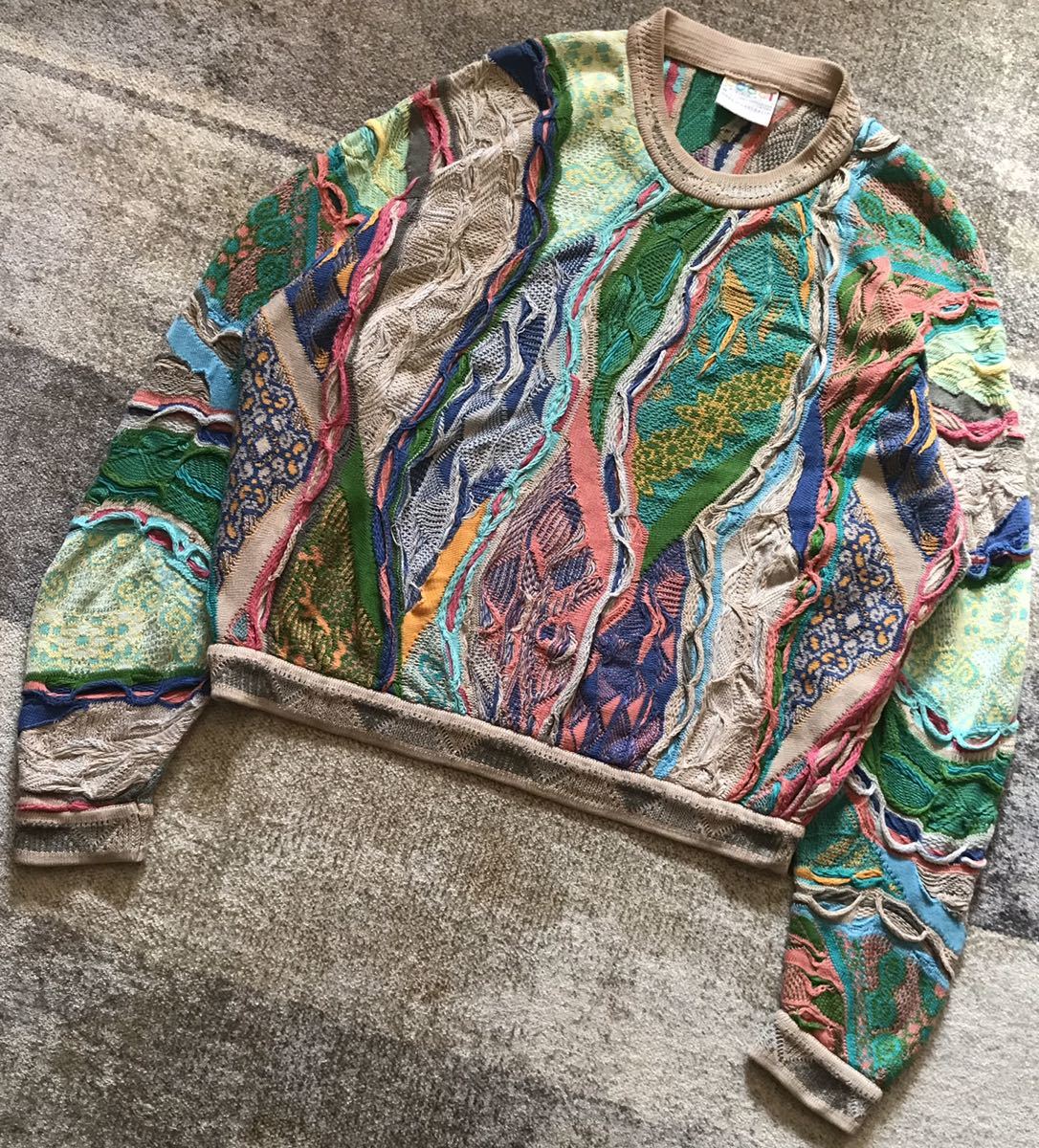 圧巻のデザイン 芸術 美しい花柄 植物柄 90's vintage ★ COOGI AUSTRALIA ★ クージー 幾何学模様 3D 立体 コットン ニット セーター M