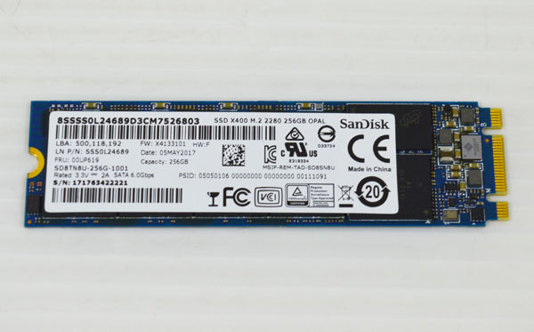 30A1019 健康状態正常 SanDisk M.2 SSD Type 2280 SATA 256GB 中古 抜き取り品 動作確認済 SD8TN8U-256G-1001 SSD X400_画像2