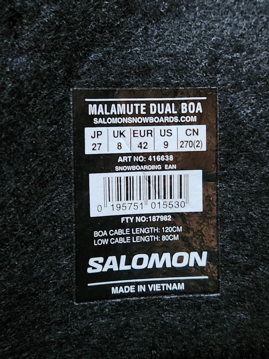  salomon サロモン MALAMUTE DUAL BOA BLACK 27.0cm の画像6