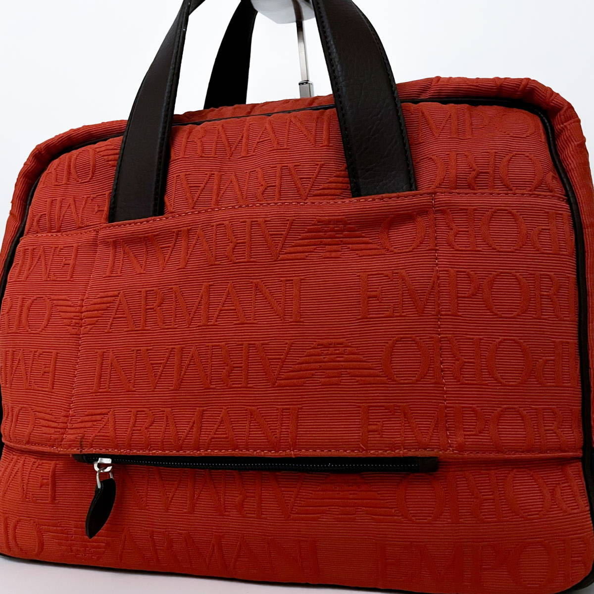 1円【未使用級■超高級】EMPORIO ARMANI アルマーニ 2way キャンバス A4 ショルダー ビジネスバッグ トート レザー メンズ 大容量 オレンジ_画像3