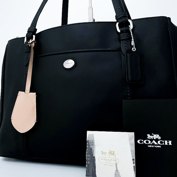 1円【未使用級■定価11万】COACH コーチ ロゴ A4 ビジネスバッグ ブリーフケース トート レザー メンズレディース 大容量 ブラック 黒_画像1