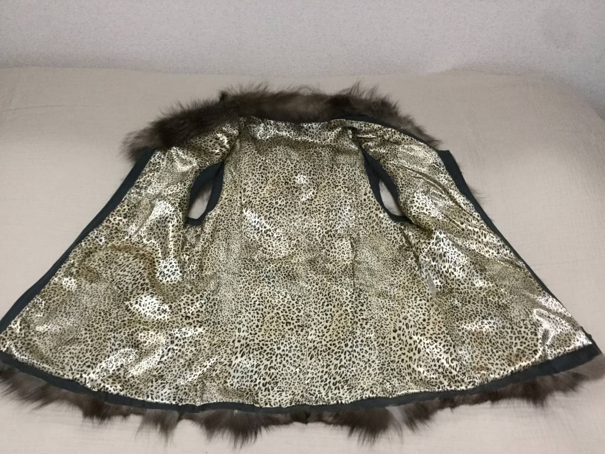 # роскошный мех лисы карман * воротник имеется лучший серый серия подкладка леопардовая расцветка L стоимость доставки 710 иен!