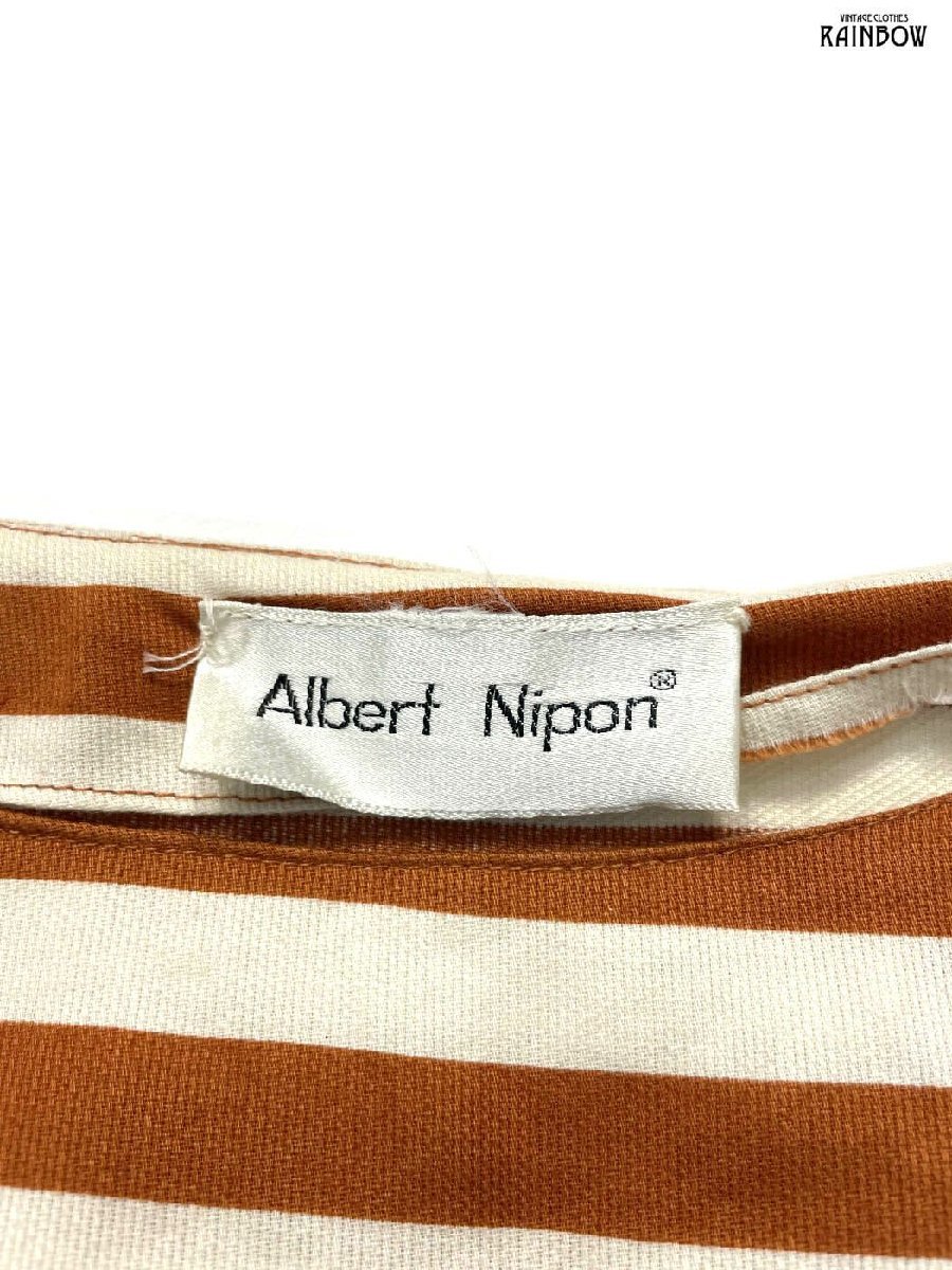 ヴィンテージ レトロ 古着 Albert Nipon ユニオンメイド ボーダー柄 コットン100％ ロング丈 半袖 ワンピース オレンジ (otu2304137)_画像8