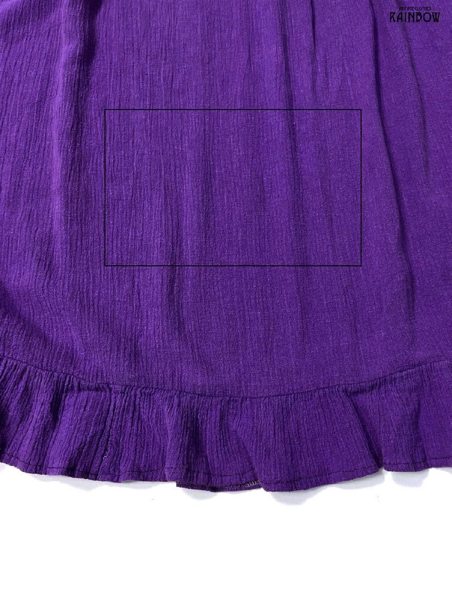ヴィンテージ レトロ 古着 刺繍 無地 コットン ロング丈 半袖 ワンピース 紫 (otu2307091)_画像8