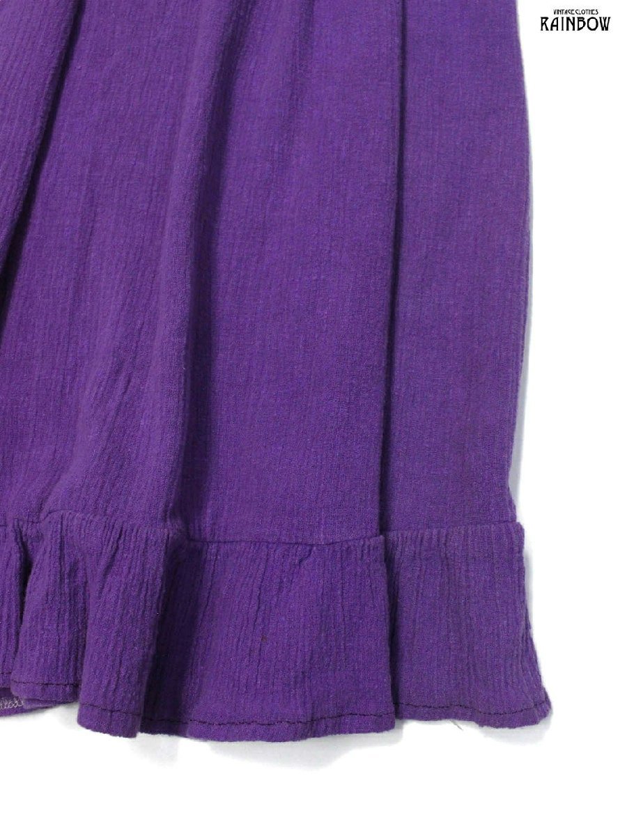 ヴィンテージ レトロ 古着 刺繍 無地 コットン ロング丈 半袖 ワンピース 紫 (otu2307091)_画像4