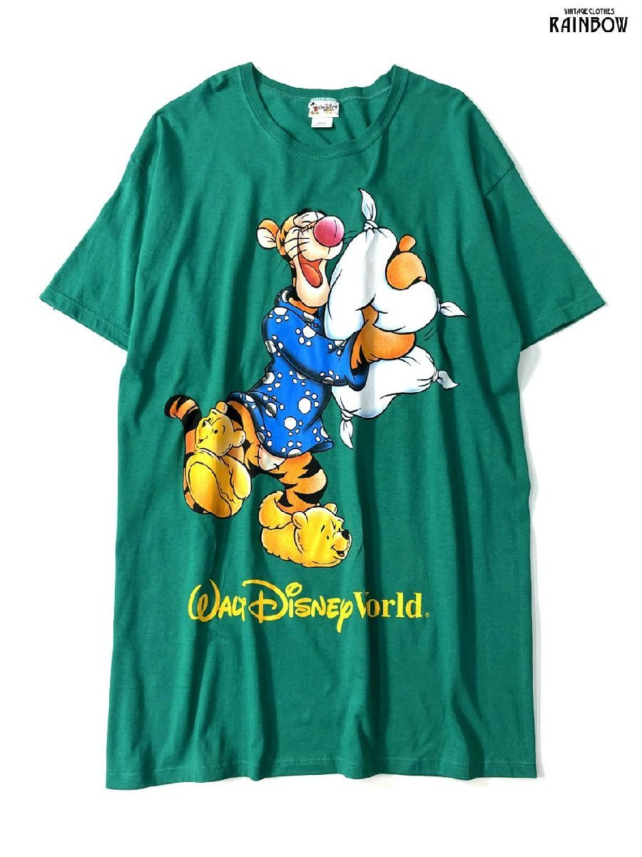 ヴィンテージ レトロ 古着 Disney ディズニー ティガー アメリカ製 半袖 Ｔシャツ ワンピース 緑 (otu2306033)