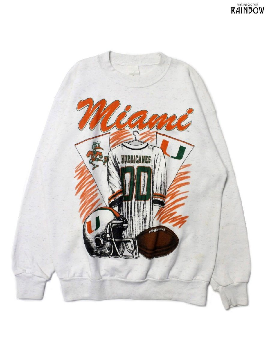 ヴィンテージ レトロ 古着 MIAMI HURRICANES プリントデザイン 長袖 スウェット トレーナー 白 生成り (ttu2208415)_画像1