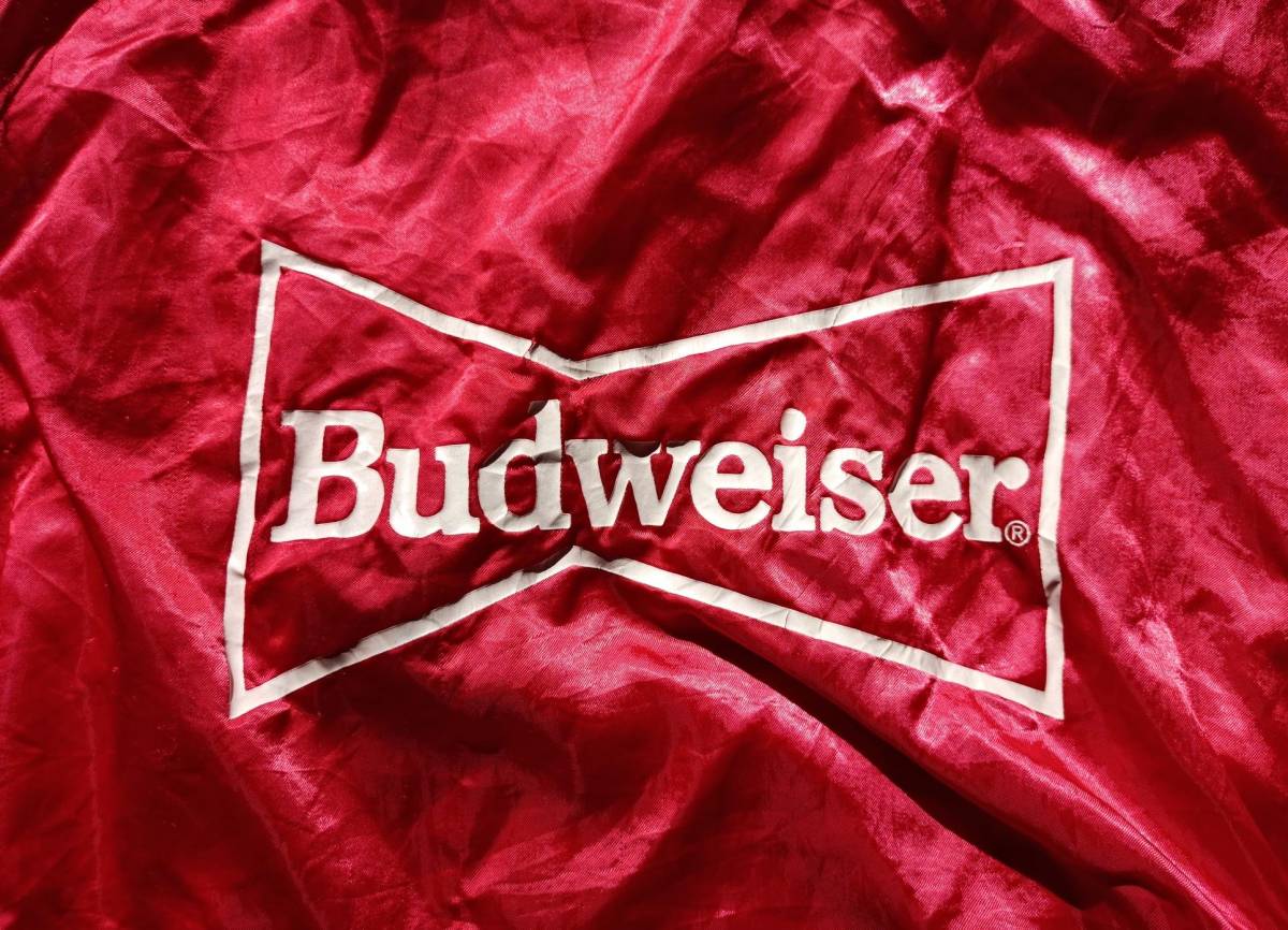 送料無料♪USA製70's Budweiser バドワイザー ナイロンスタジャン 光沢レッド ワッペン size XL サテン 企業物 アメリカ製古着vintage_画像7