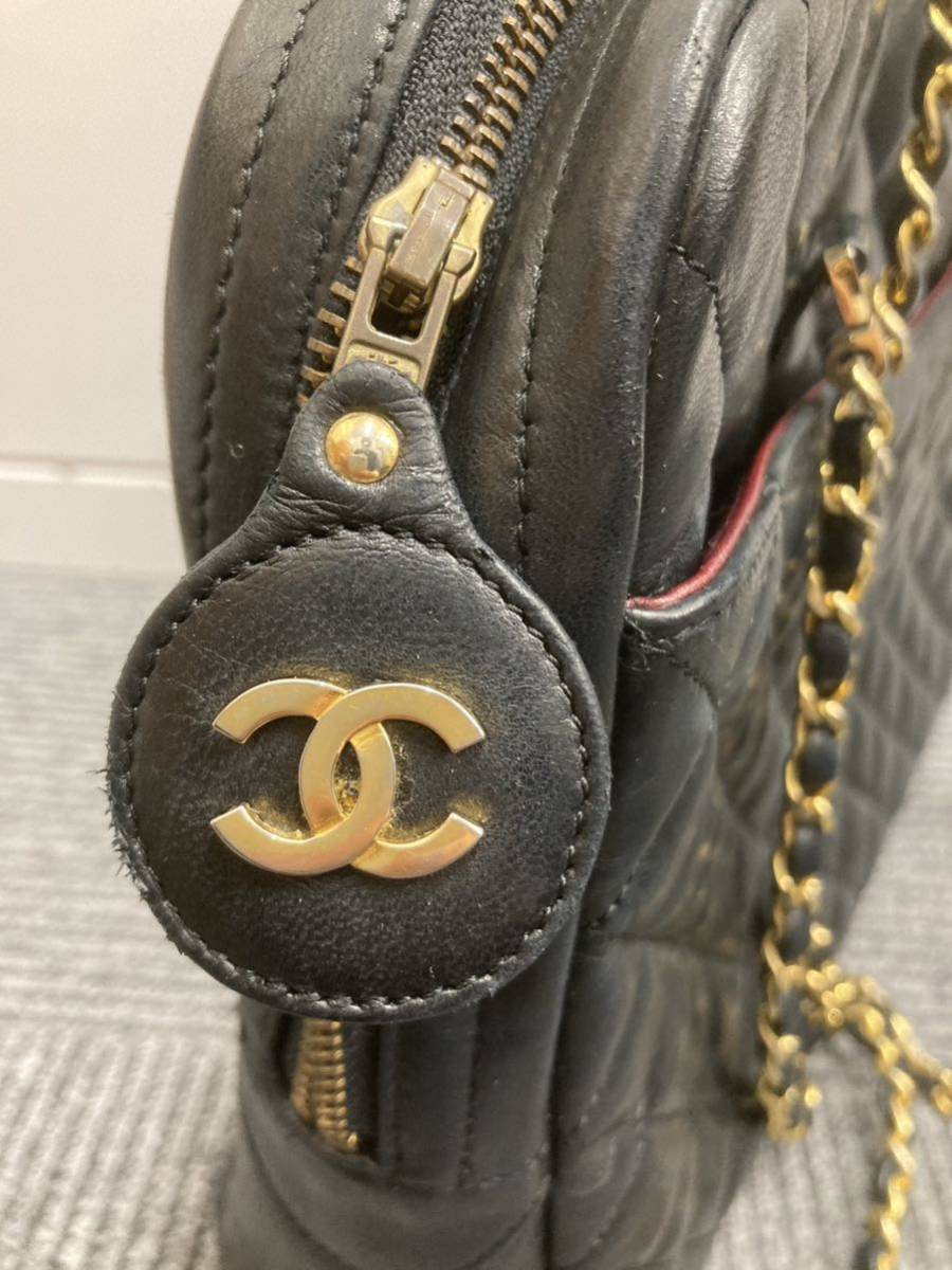 11-011 CHANEL シャネル チェーンショルダーバッグ マトラッセ ココマーク ブラック ヴィンテージ ラムスキン 黒 レディース_画像3