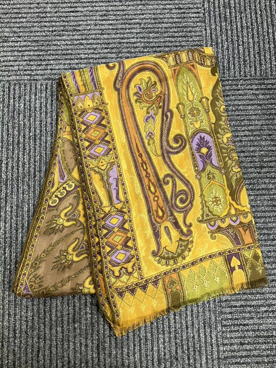 11-013美品 ETRO エトロ ペイズリー柄 スカーフ ストール ショール レディース イエロー系×マルチカラー _画像1