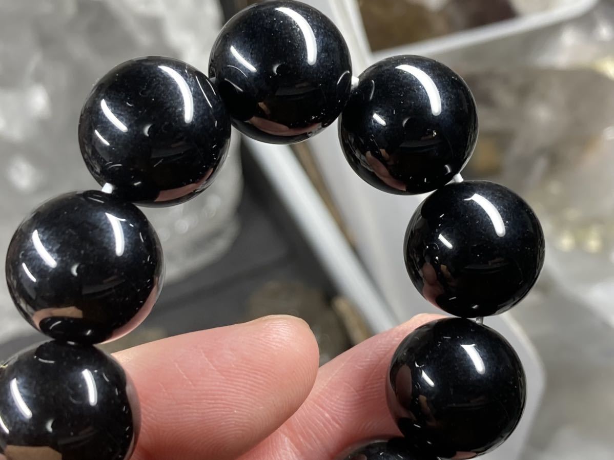 【手磨き】中国産 モリオン（黒水晶） ブレスレット 約16mm 腕周り19cm_画像5