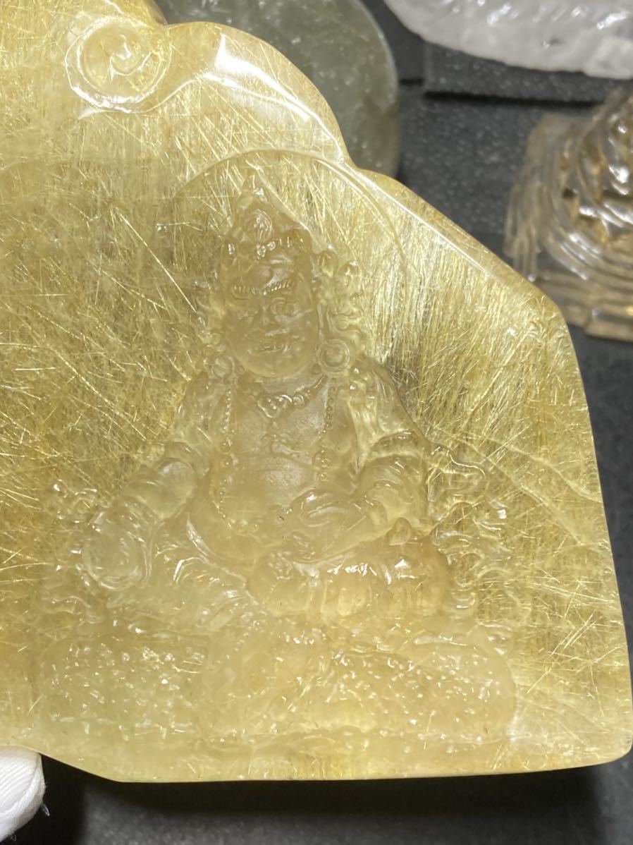大赤字セール【美しい金色のルチル】ルチル クオーツ 黄財神 約547g 彫り物 神様 1204