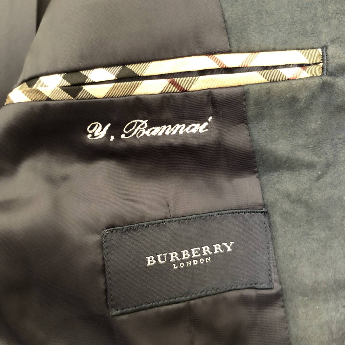 WS0388 BURBERRY LONDON バーバリーロンドン メンズ テーラードジャケット 長袖 M ネイビー 紺 エコレザー 古着 人工皮革（アマレッタ）の画像8