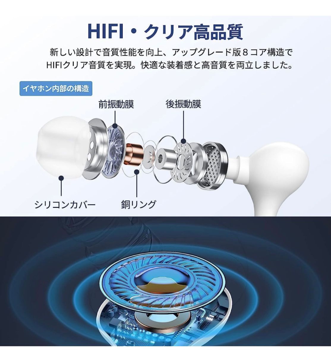 イヤホン 有線 マイク付きイヤホン 3.5mm イヤホン HiFi 通話可能 有線