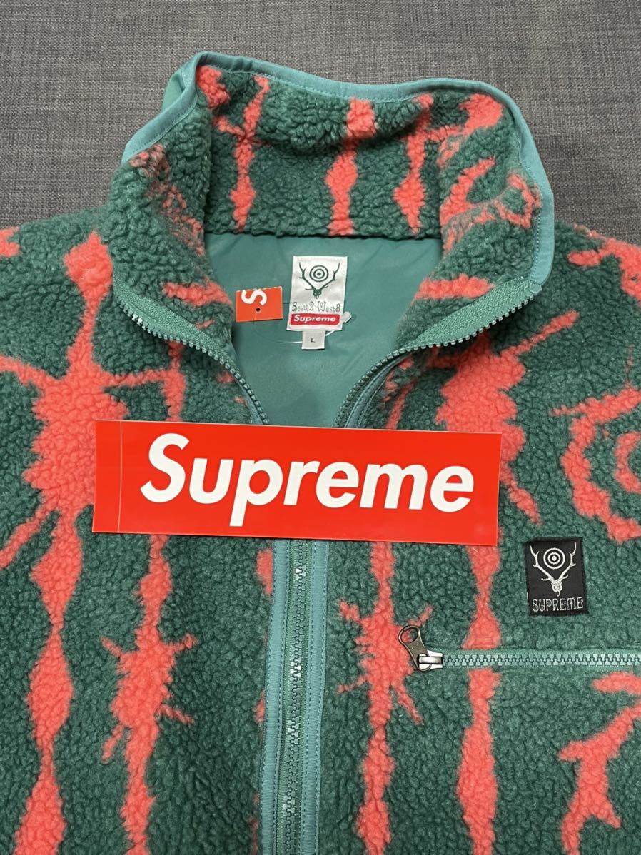 送料無料 L Teal Supreme SOUTH2 WEST8 Fleece Jacket シュプリーム サウス2 ウエスト8 フリース ジャケット ターコイズ ブルー 21SS 新品_画像3