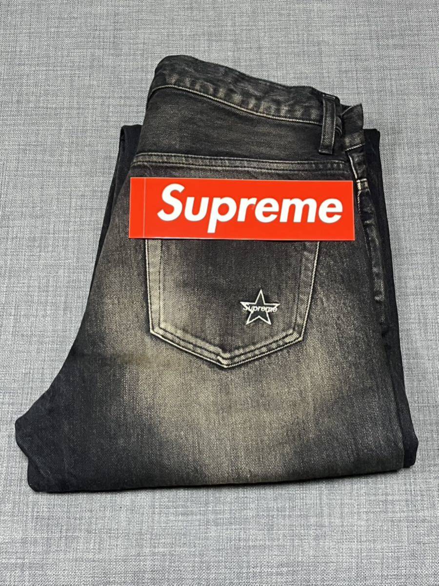 送料無料 34 黒 Supreme Distressed Loose Fit Selvedge Jean Washed Black シュプリーム ディストレス ルーズフィット ジーンズ デニム