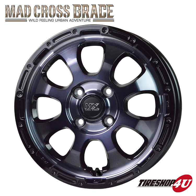 4本セット マッドクロス グレイス GRACE 14x4.5J 4/100 +45 BKC/BK MUDSTAR マッドスター ラジアル M/T 165/65R14 WL デリカD2 ソリオ_画像2