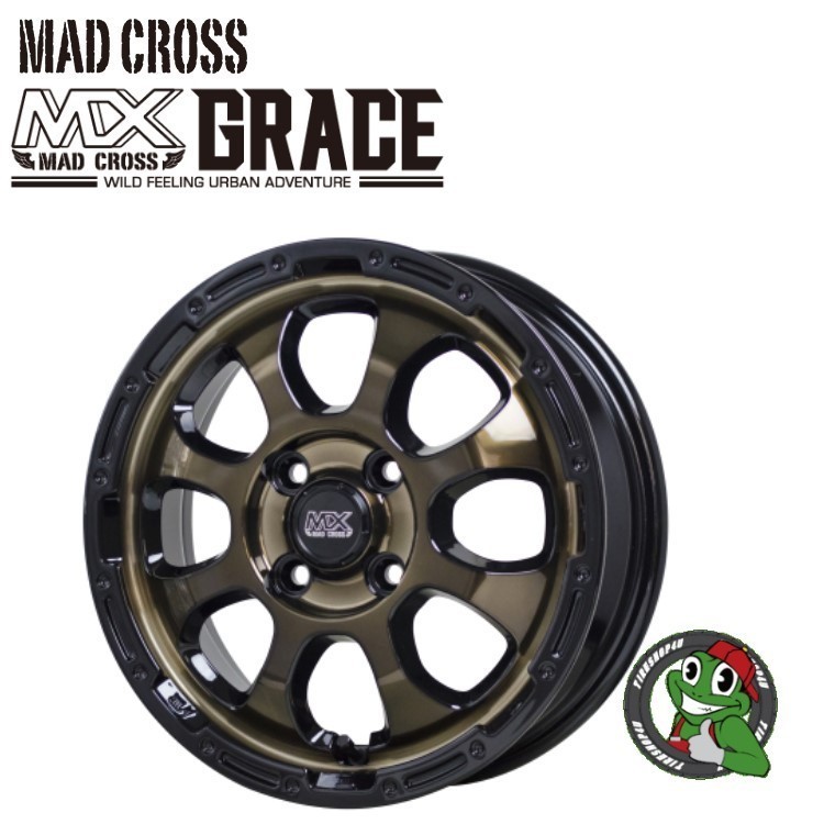 4本セット MAD CROSS GRACE 14x4.5J 4/100 +45 BRC/BK MUDSTAR radial A/T 155/65R14 WL 軽自動車 エブリィ アルト ウェイク タント_画像3