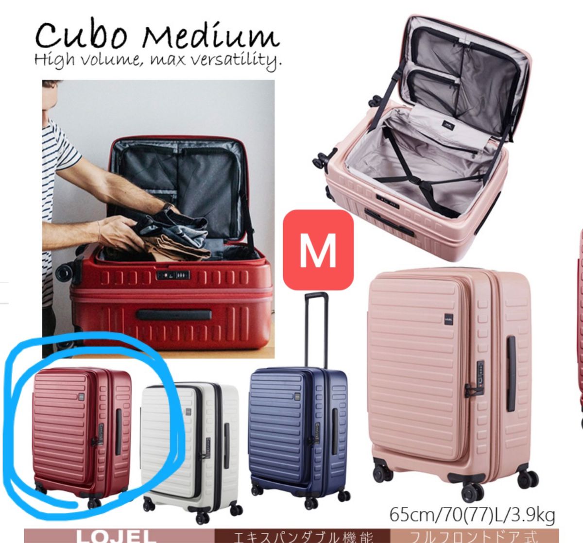 LOJEL cubo -M バーガンディー　片開きスーツケース