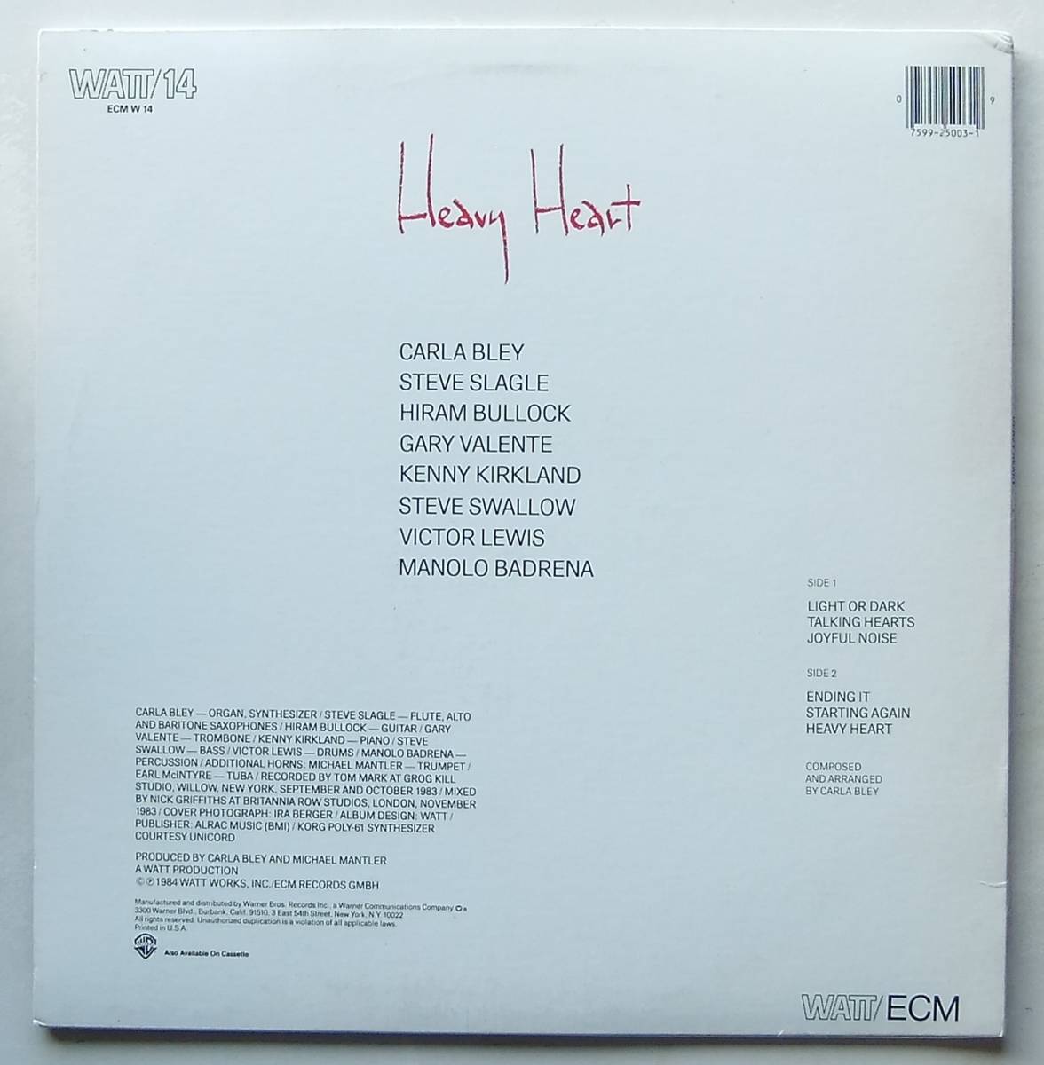 ◆ CARLA BLEY / Heavy Heart ◆ WATT / ECM 25003-1 ◆_画像2