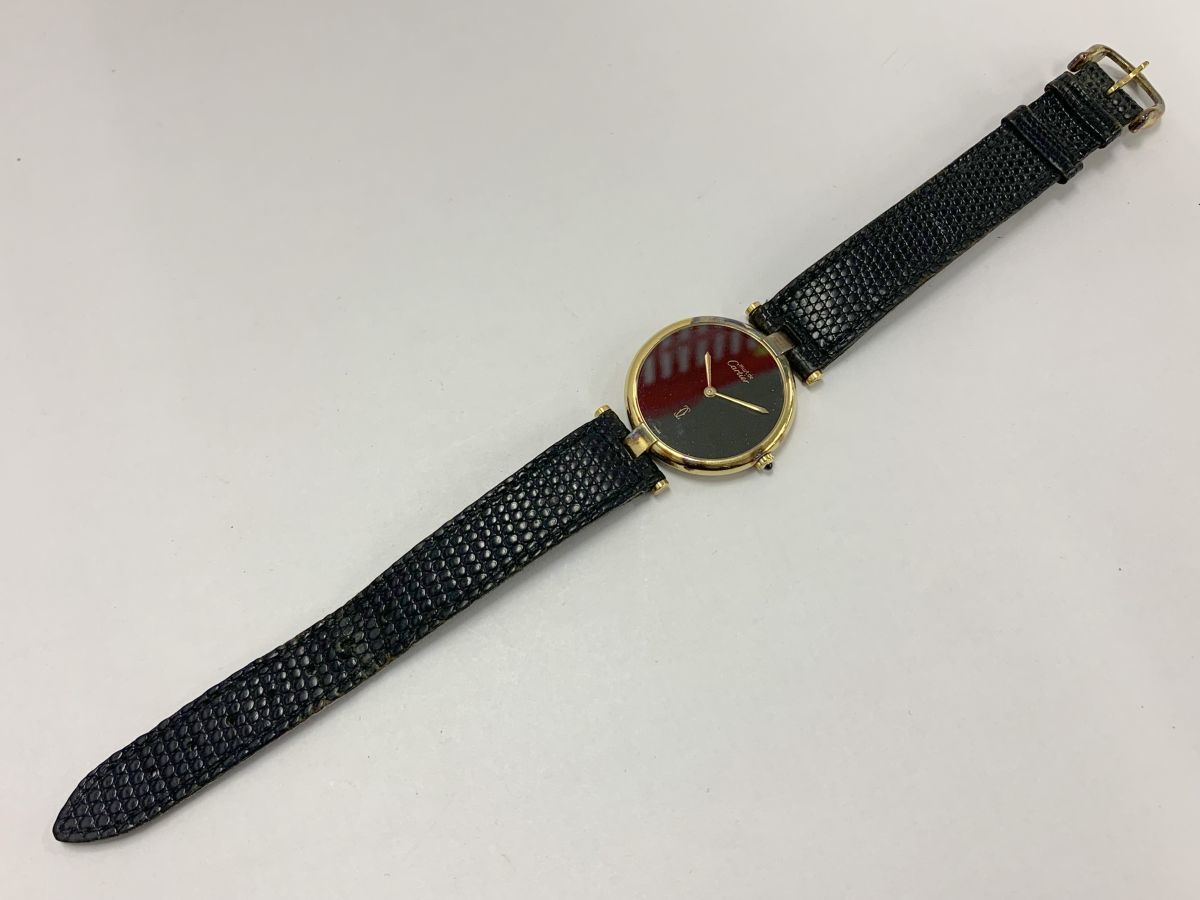 X506-I37-3014◎ Cartier カルティエ マストヴァンドーム ブラック文字盤 925 ラウンド メンズ QUARTZ クオーツ 不動 腕時計 ⑥_画像7