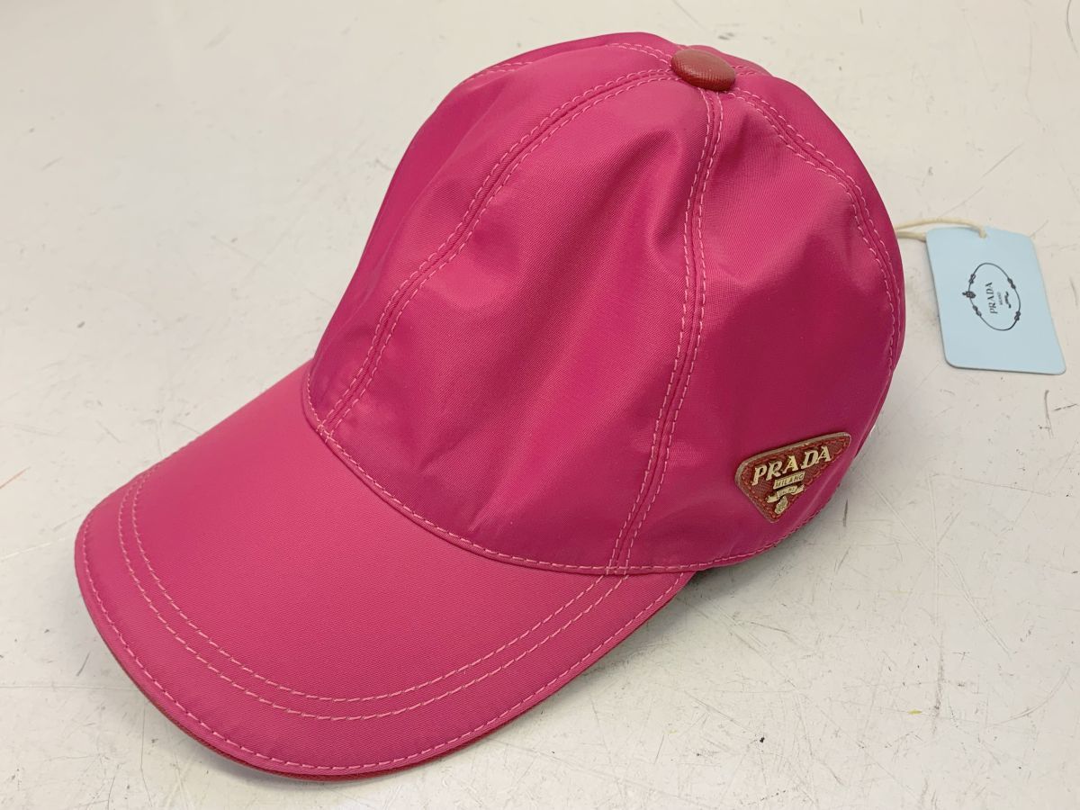 X412-H7-2608 PRADA プラダ キャップ 帽子 ピンク Mサイズ 頭囲約53cm ロゴ ⑥_画像1
