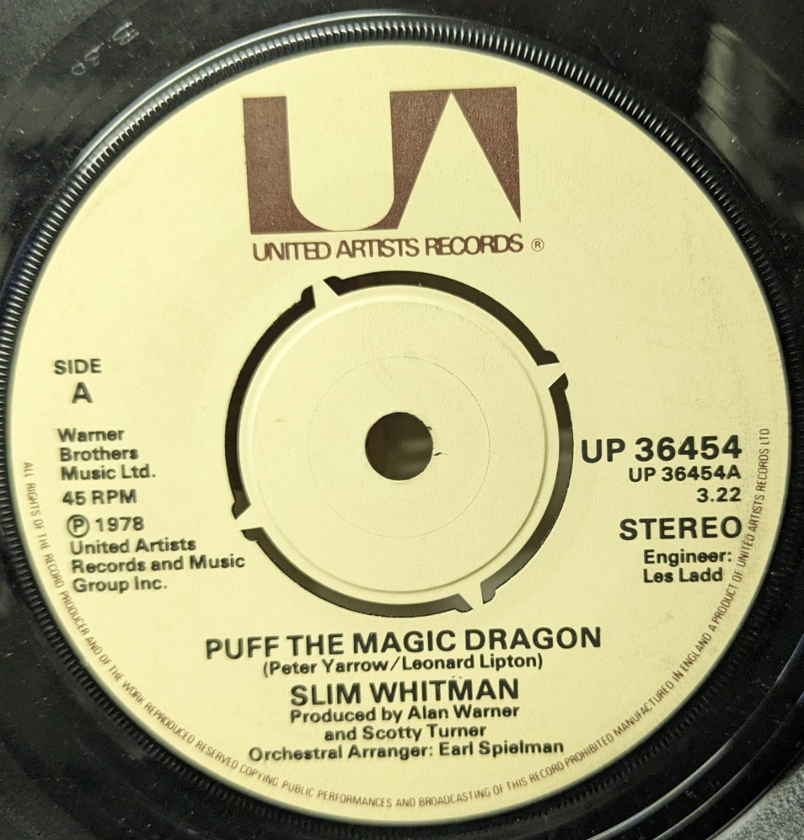  ☆SLIM WHITMAN/PUFF THE MAGIC DRAGON1978'UK UNITED ARTISTS7INCH_画像2