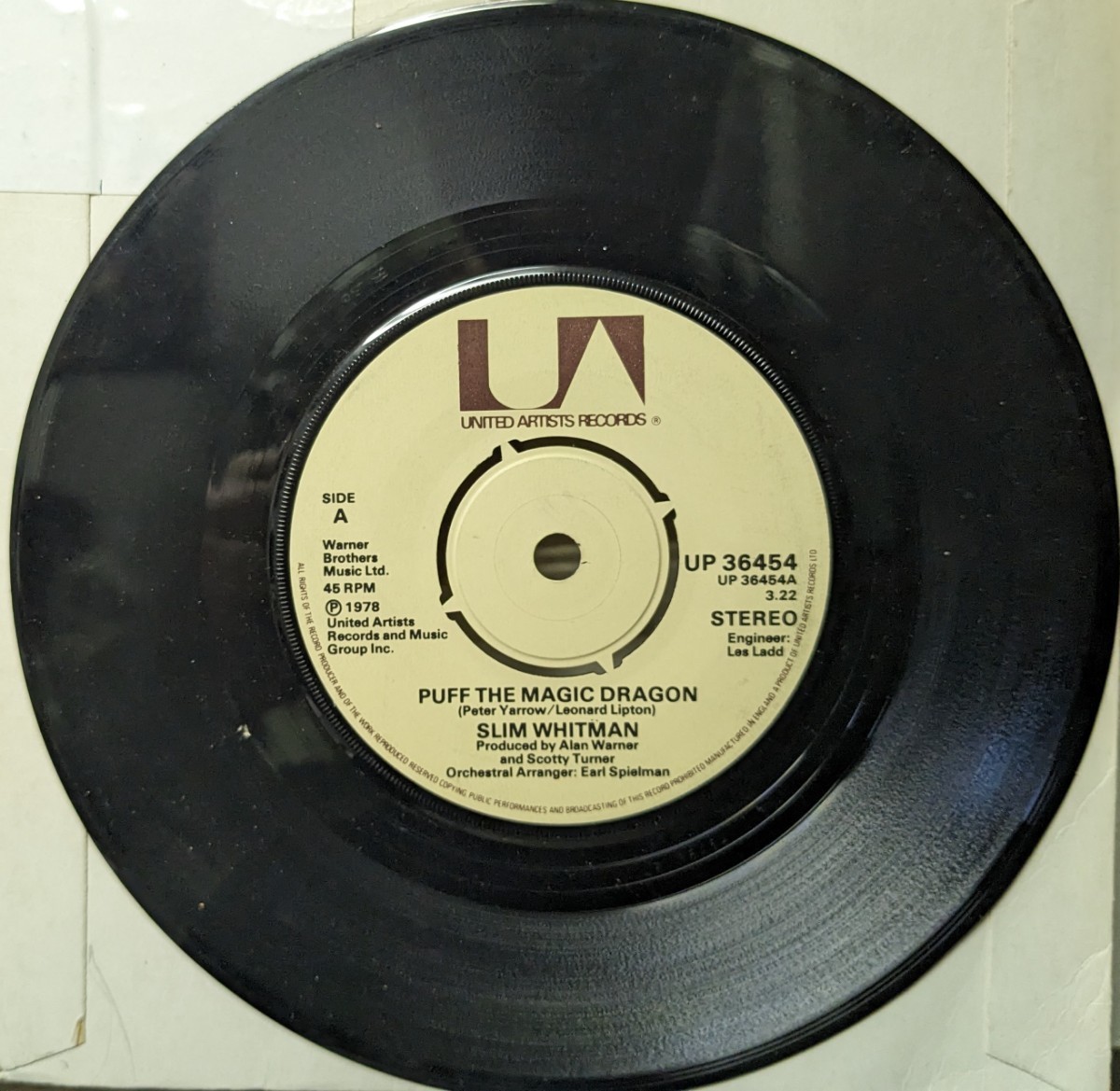  ☆SLIM WHITMAN/PUFF THE MAGIC DRAGON1978'UK UNITED ARTISTS7INCH_画像1