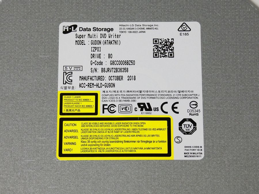 【送料無料】高年式 ウルトラスリム・ＤＶＤスーパーマルチ：9.5mm厚 SATA　GUD0N（日立LGデータストレージ製）ベゼル無し/【複数在庫】_画像2