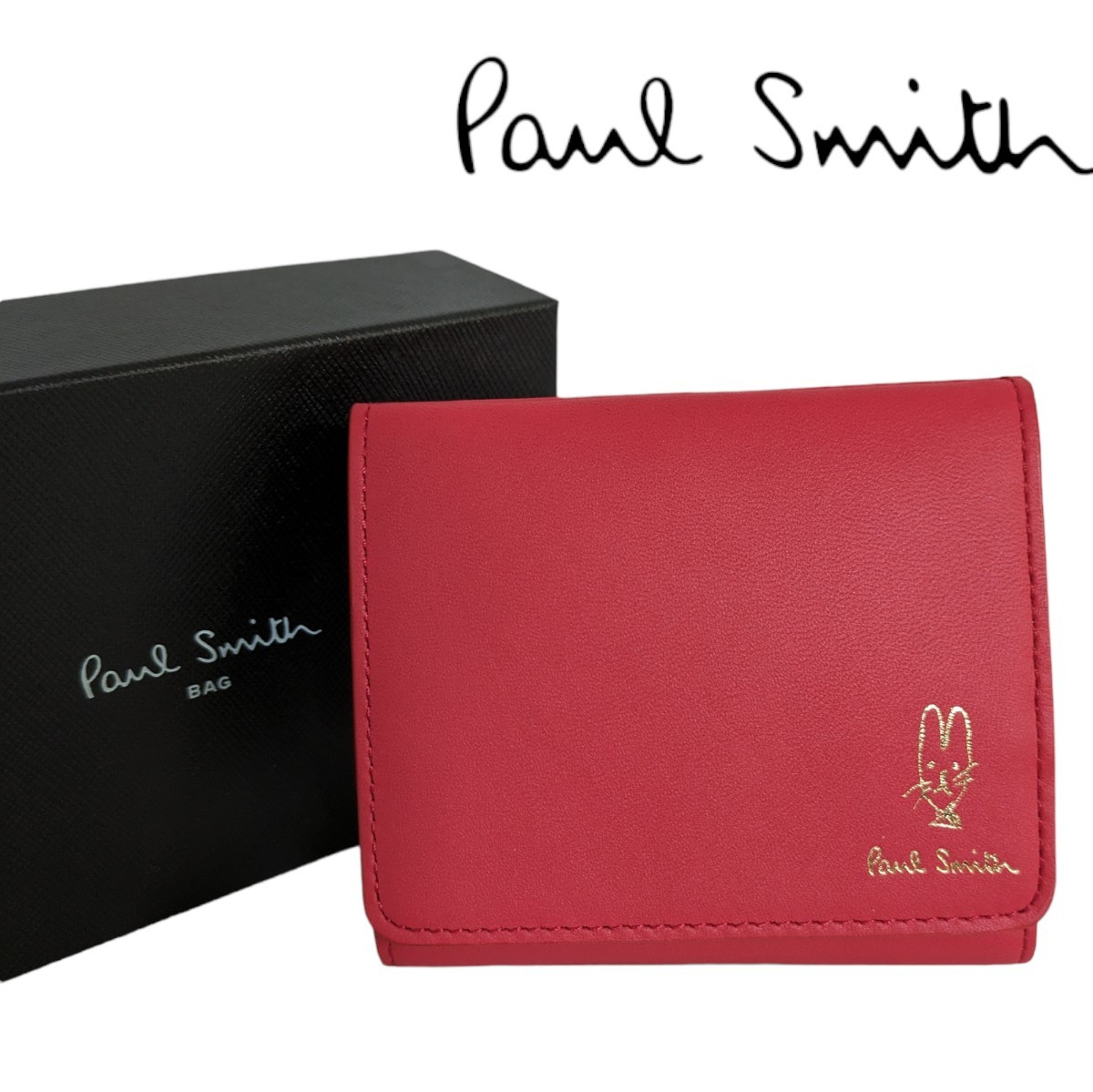 新品 ポールスミス Paul Smith 二つ折り財布 コンパクト バルーンバニー 箱付き レッド スワール ラビット レディース