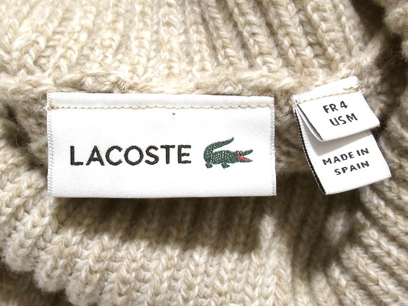定価￥36,300 極美品 LACOSTE ラコステ ケーブル編み アラン模様 タートルネック ウールニットセーター ベージュ 4 スペイン製 メンズ_画像7