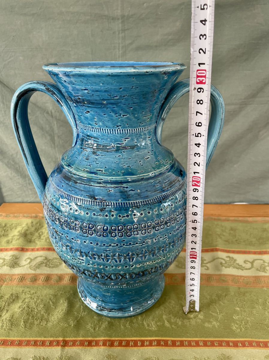 ★ 花瓶 陶器 イタリア製 ブルー 青 紋様模様 フラワーベース カフェ オブジェ_画像9