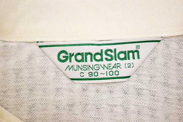 Y-6790* free shipping * new goods *GrandSlam MUNSINGWEAR Munsingwear wear * regular price 14000 jpy made in Japan white weave cloth light ground polo-shirt with long sleeves 2 chest 90-100cm