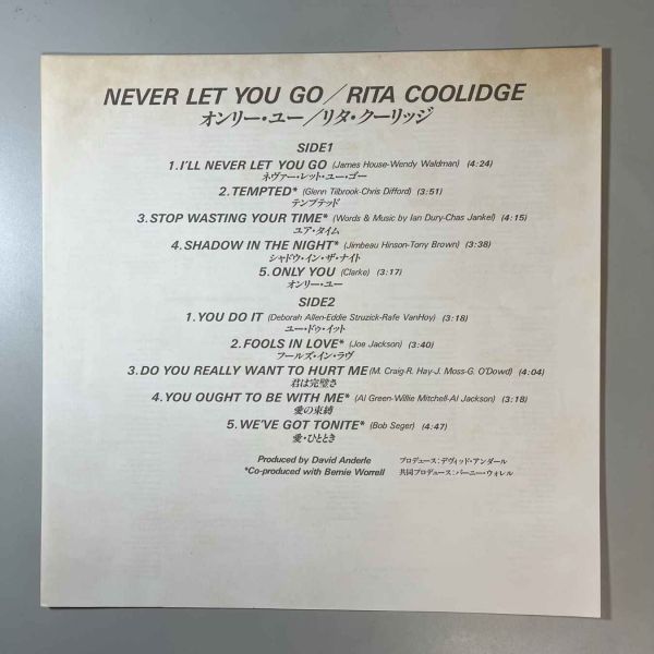 39490★美盤【日本盤】 Rita Coolidge / Never Let You Go ※帯付き_画像3