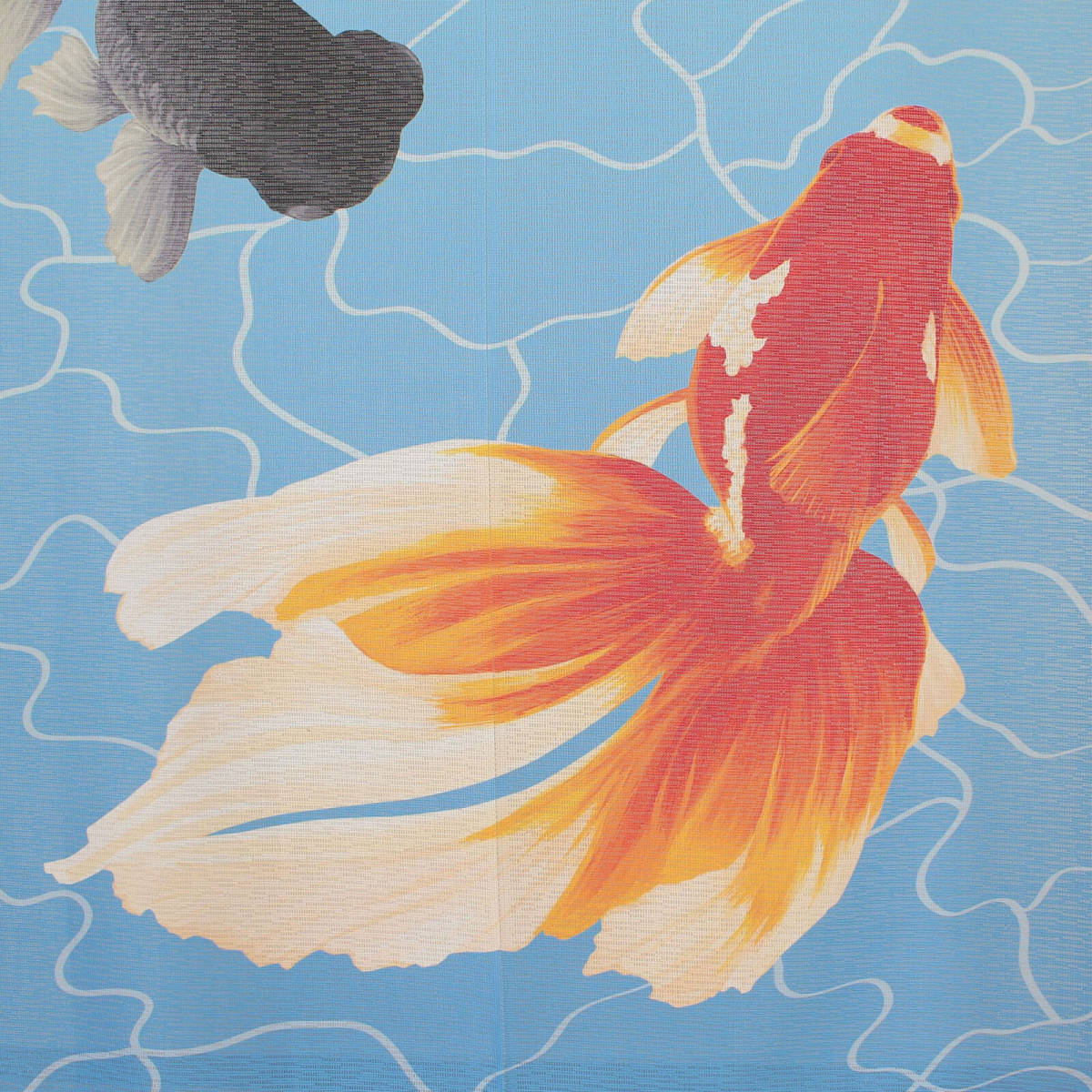 新品　のれん 【和風のれん】暖簾　波紋金魚　金魚　らんちゅう　水面　モミジ　紅葉　ブルー 85×150cm_画像4