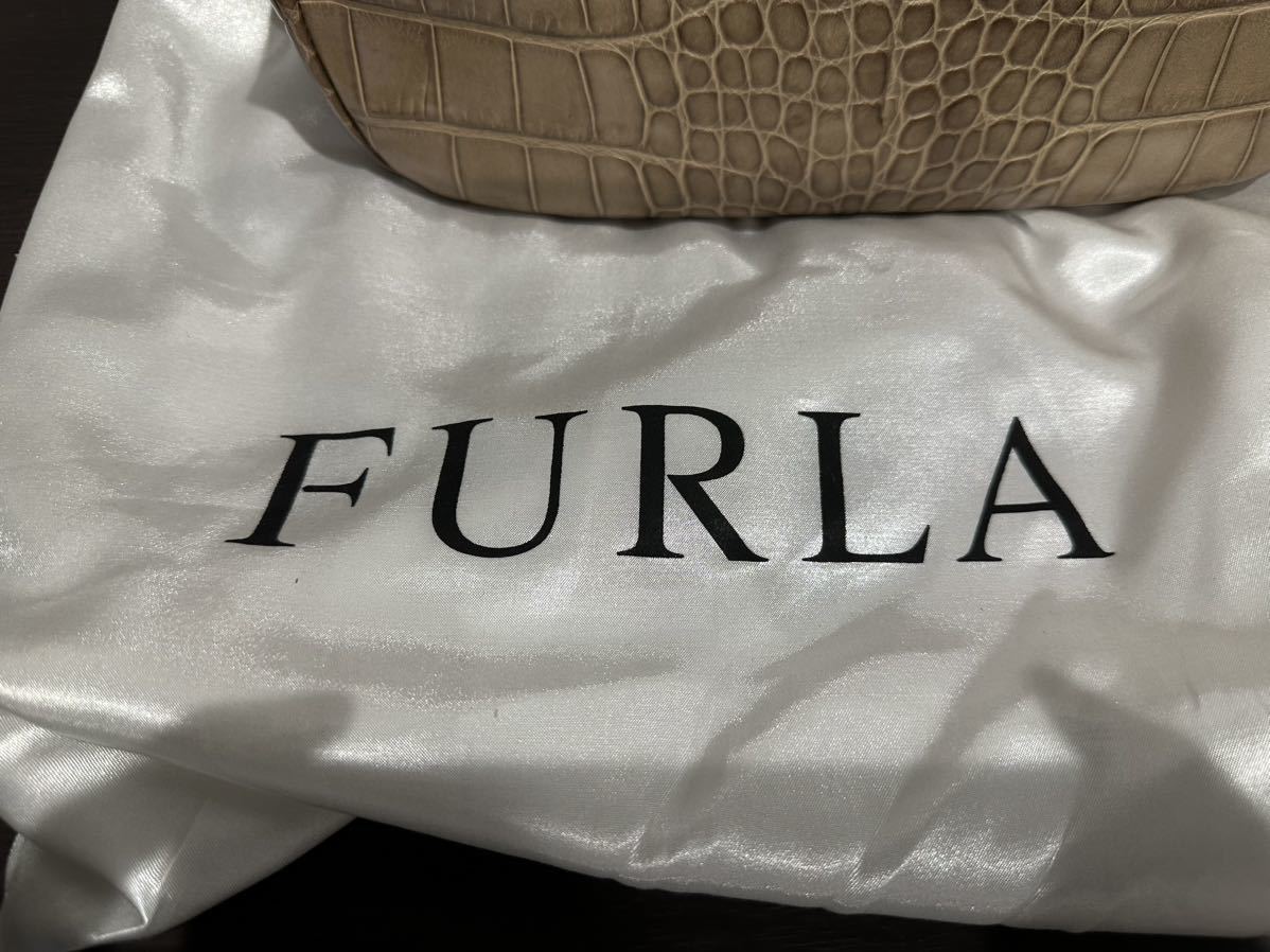 FURLA フルラ ハンドバッグ レザー クロコダイル 型押し トートバッグ ショルダーバッグ 横約32cm 縦約30cm マチ約14cm_画像2