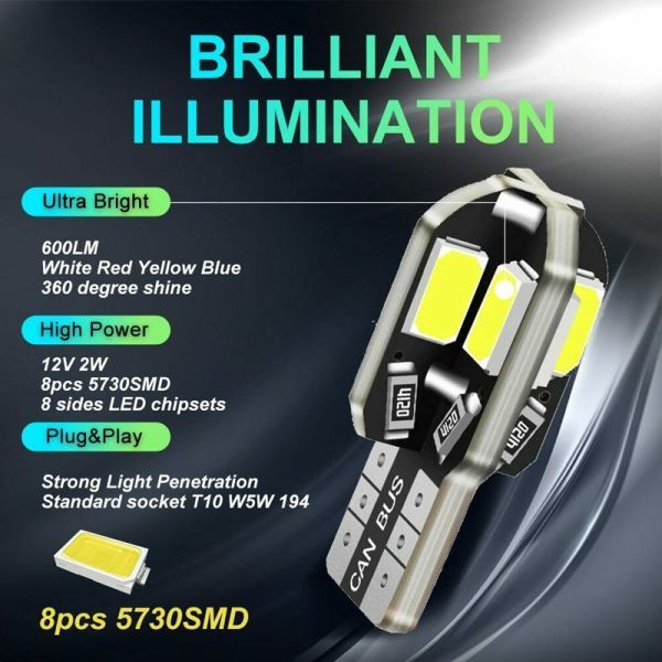 LED T10/T16兼用 バックランプ ポジション ウェッジ球 6000K キャンセラー内蔵 12V バルブ 5730 8SMD 8SMD 車検対応 10個セット N502_画像8