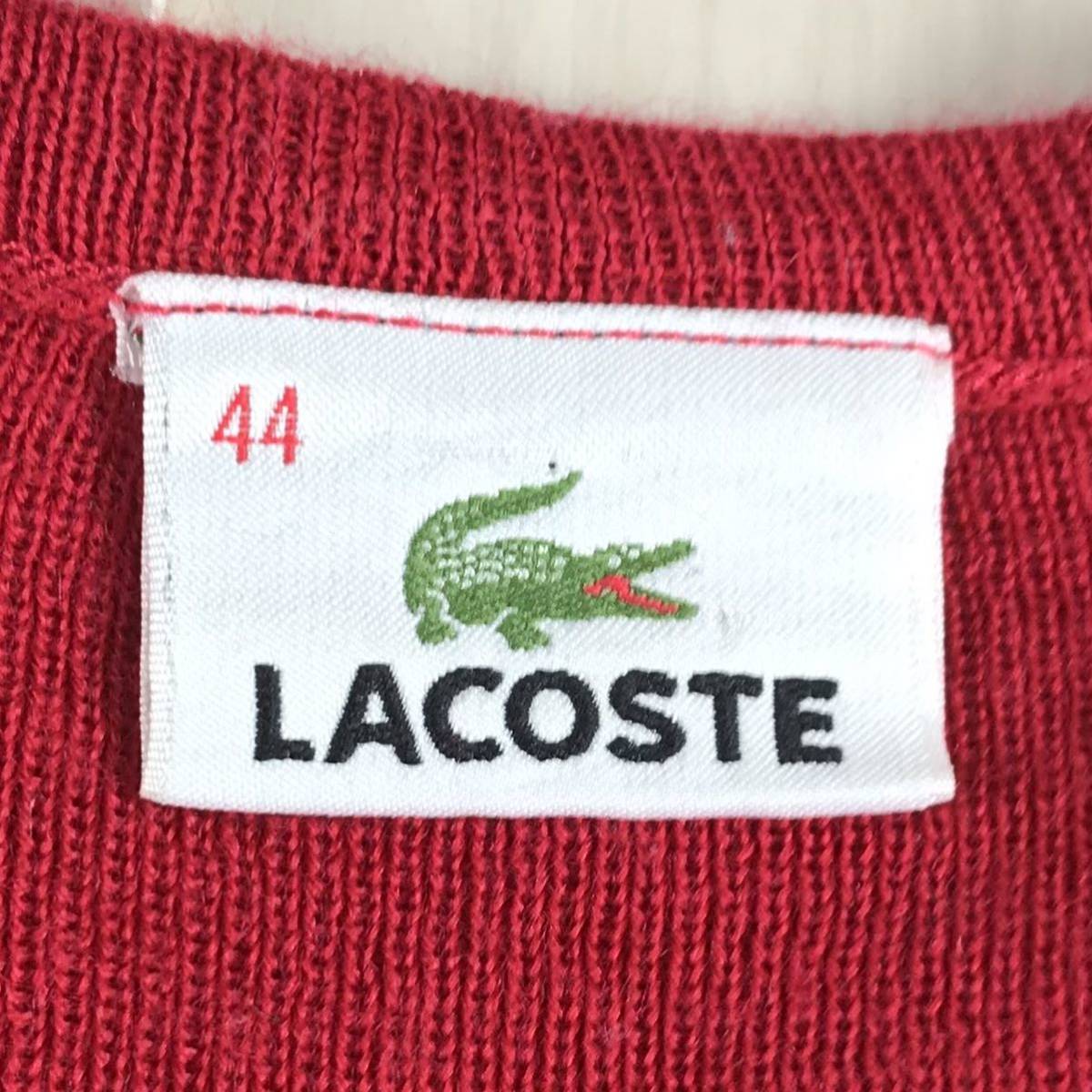 LACOSTE ラコステ 長袖ウールニット 44 ボーダー柄 マルチカラー レッド×ピンク×ホワイト ワニ_画像8