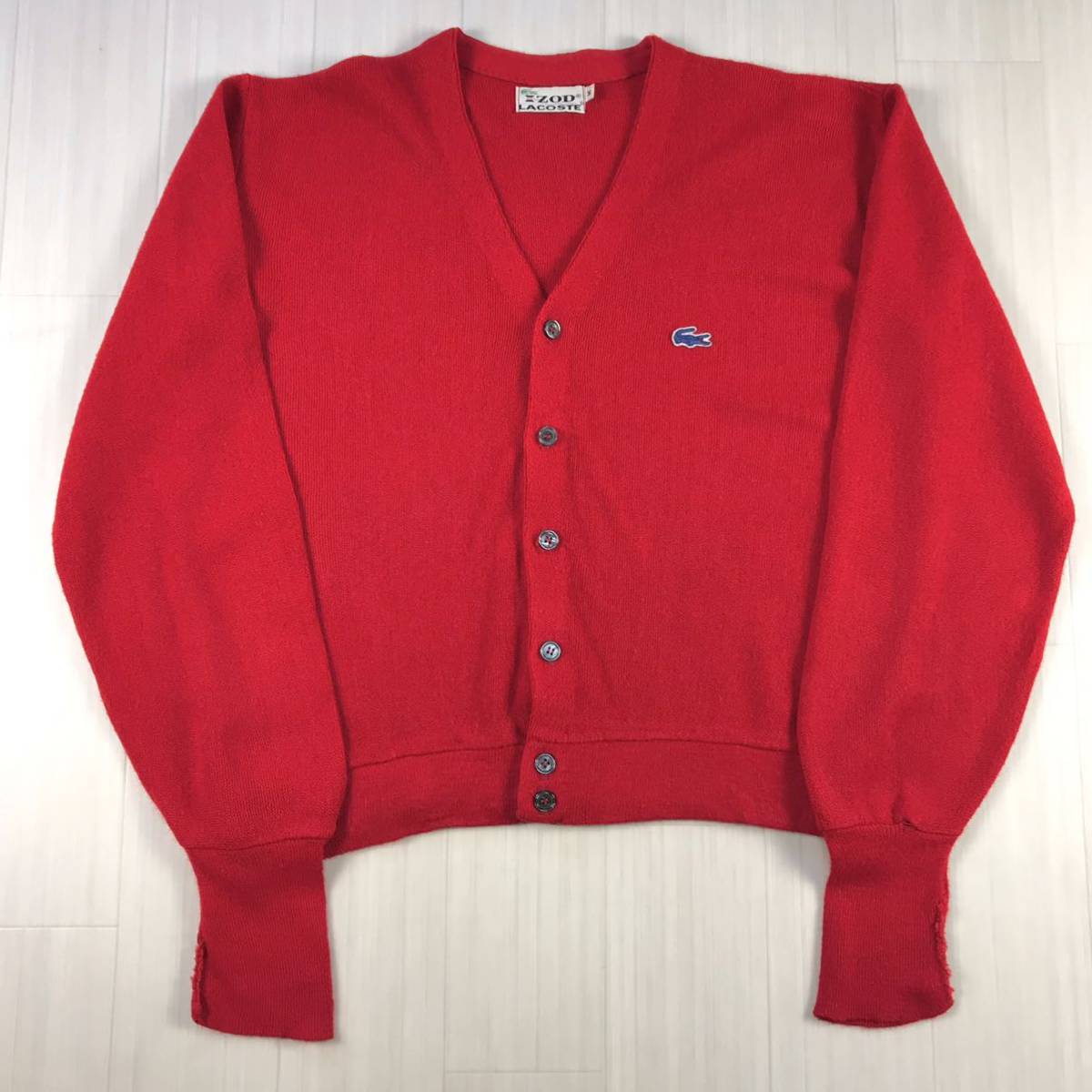 LACOSTE ラコステ カーディガン M レッド 糸巻きタグ ワニ_画像2