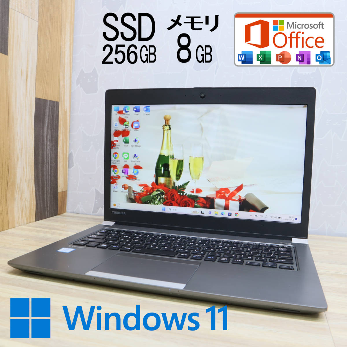 ★美品 高性能8世代4コアi5！M.2 SSD256GB メモリ8GB★R63/M Core i5-8250U Webカメラ Win11 MS Office2019 Home&Business★P61922_画像1