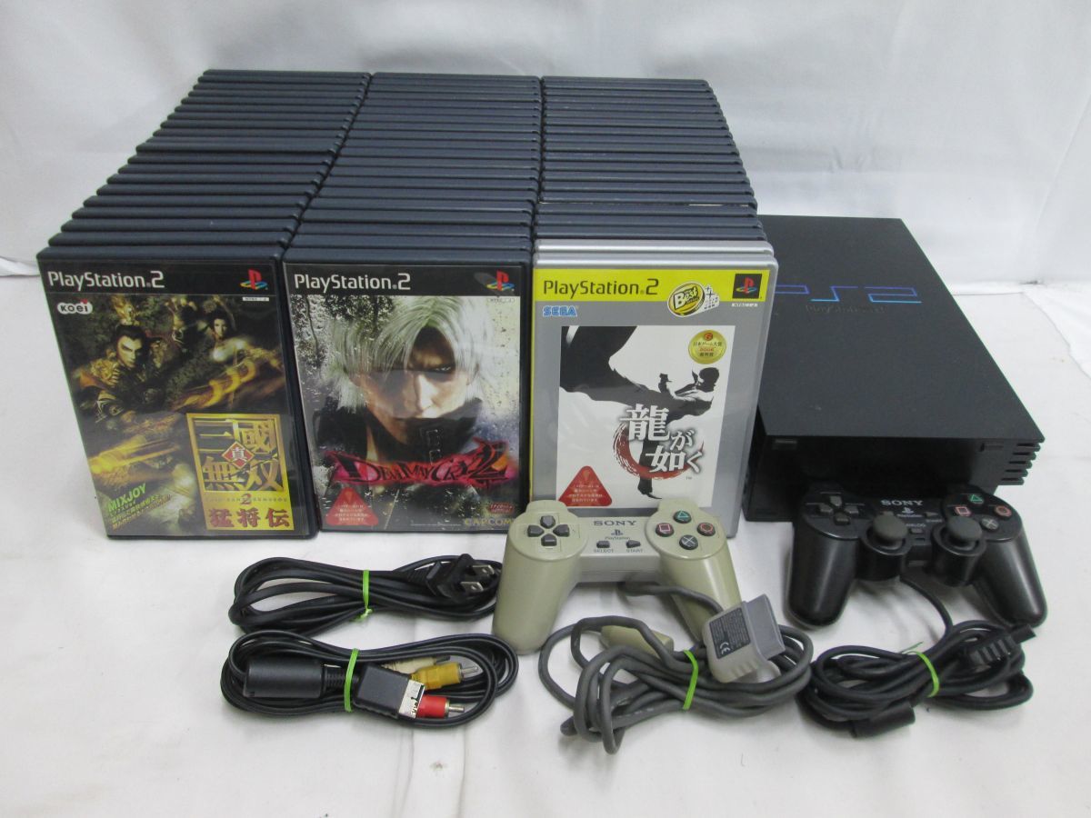 25 送120サ 1113%G05 PS2 SCPH-30000 本体セットとPS2 ソフト60本セット ジャンク品_画像1