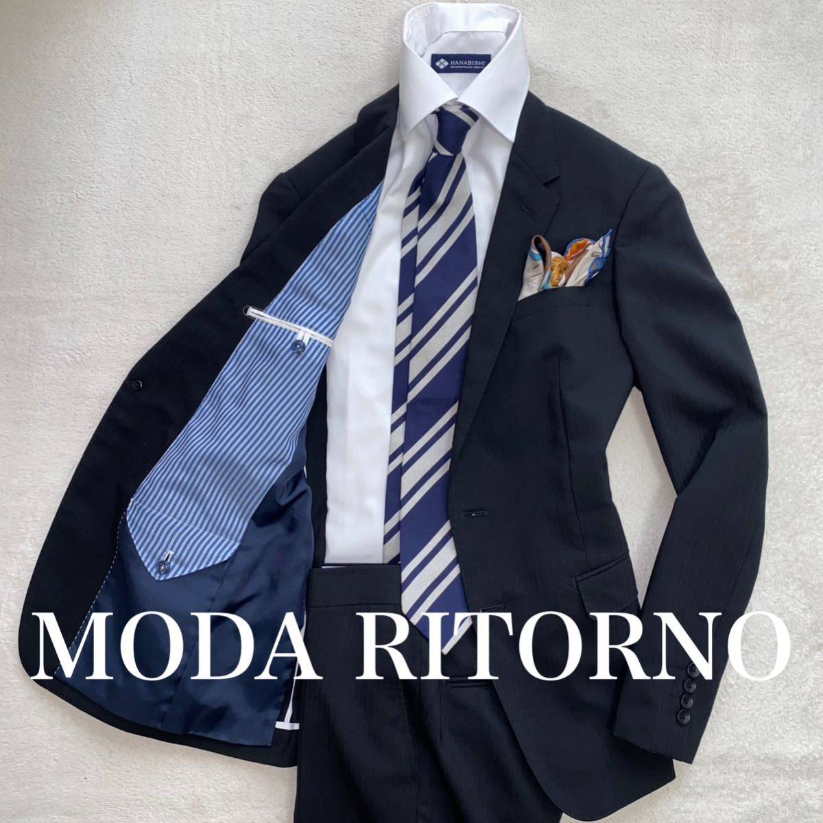 MODA RITORNO 88YA4 XS〜S位　小さいサイズ　ストライプ　黒　スーツ　セットアップ_画像1