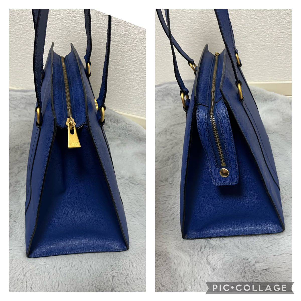 CELINE トリオンフ ショルダーバッグ ゴールド ブラゾン マカダム ヴィンテージ オールドセリーヌ キャビアスキン_画像4