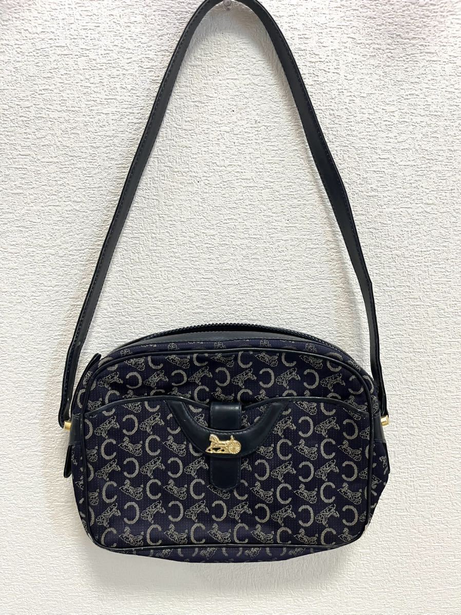 CELINE サルキー 馬車金具 ショルダーバッグ ネイビー オールドセリーヌ ヴィンテージ キャンバス マカダム _画像1