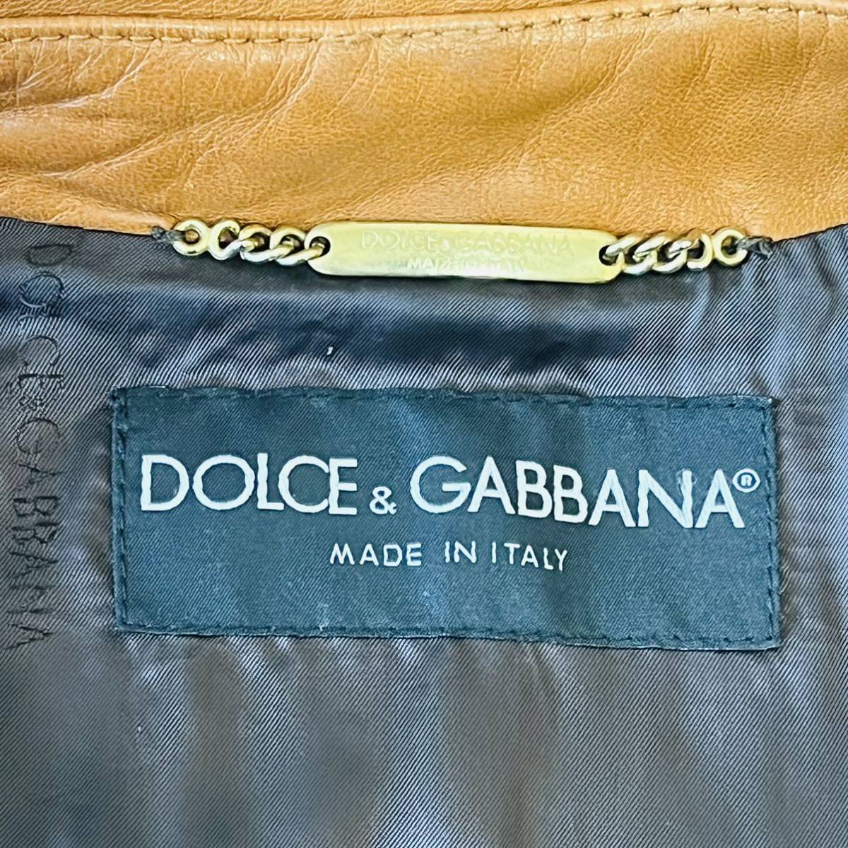 稀少XL！ドルチェ＆ガッバーナ『王者の風格』DOLCE&GABBANA ベイビーラムレザー 羊革 ライダースジャケット 52 ライトブラウン メンズ_画像6